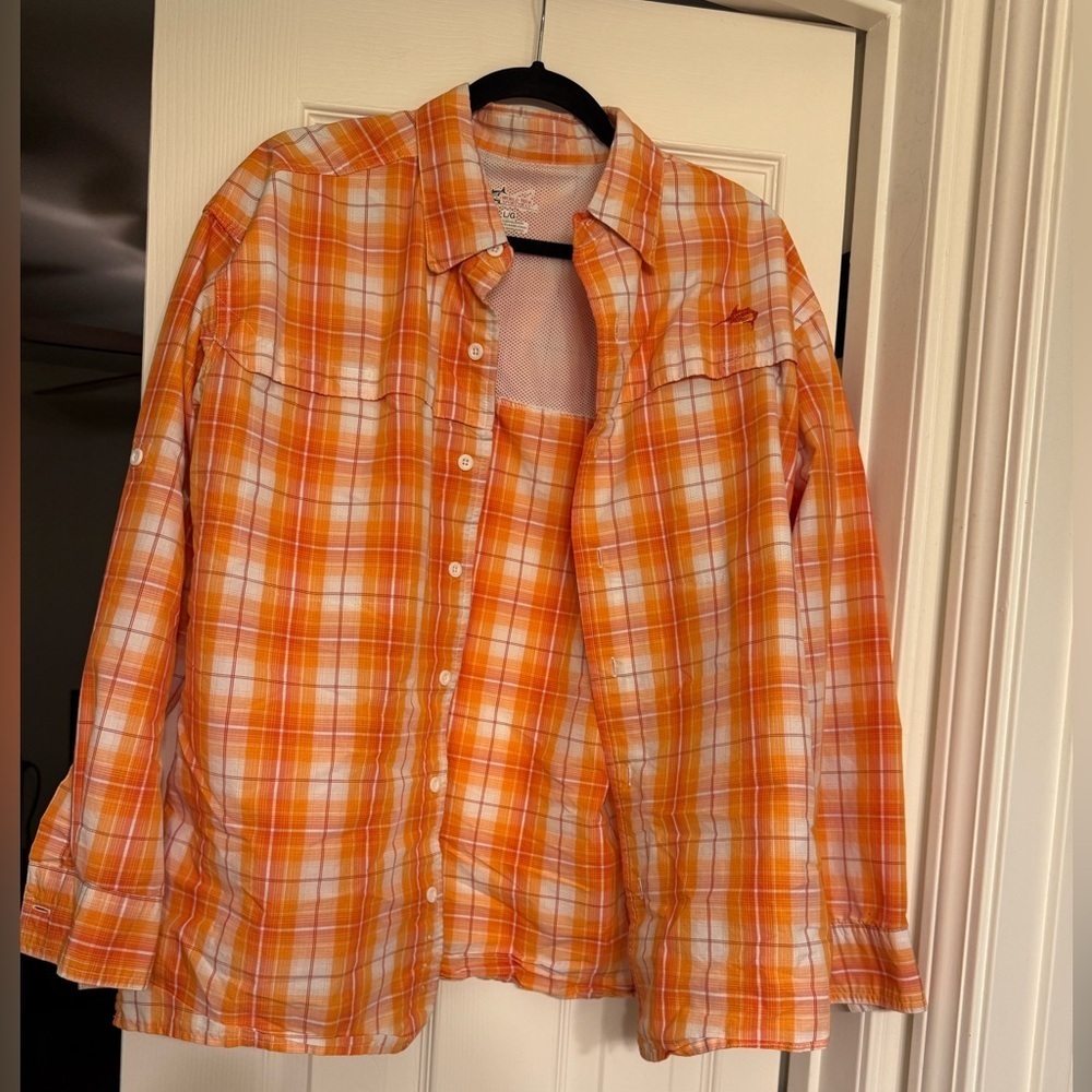 Orange Plaid Button-Up Shirt L